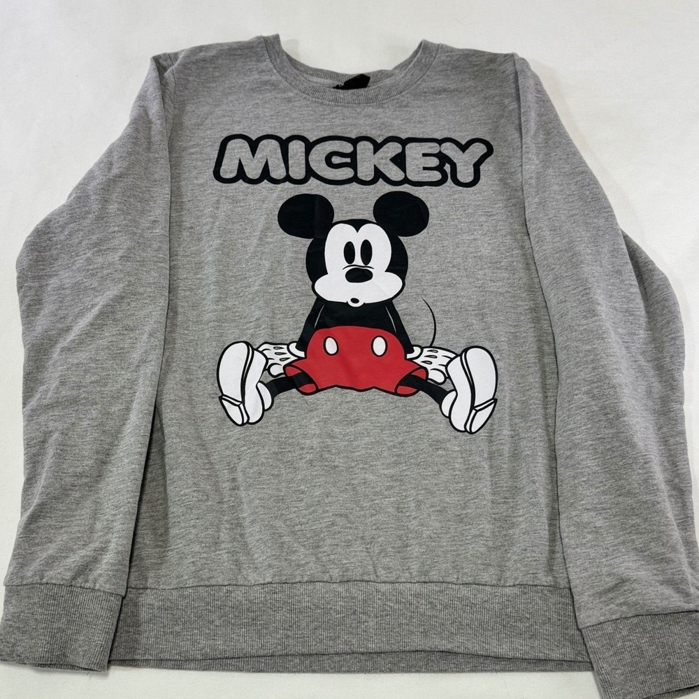 Disney Mickey Mouse Sweatshirt Large Gray Graphic Pullover L Crewneck Disney